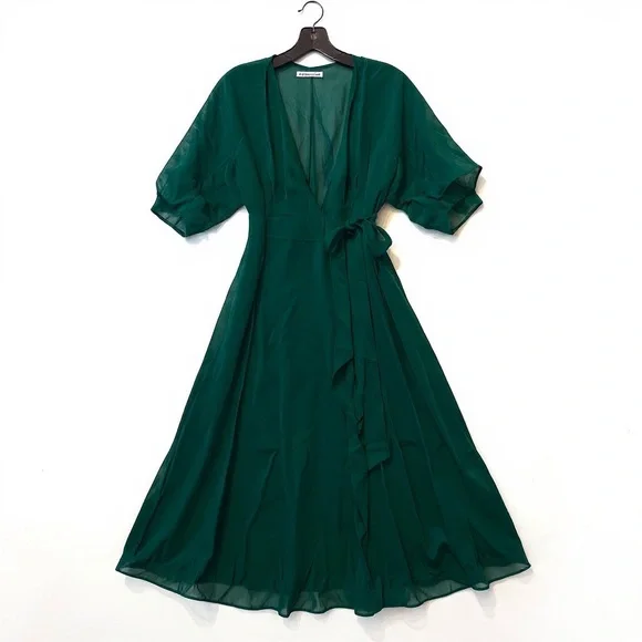 Reformation Winslow Short Sleeve Wrap Dress Emerald Green XS EUC - Picture 7 of 11